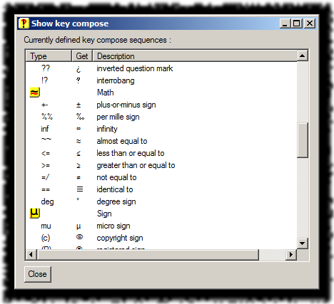 screenshot of the Show key compose window